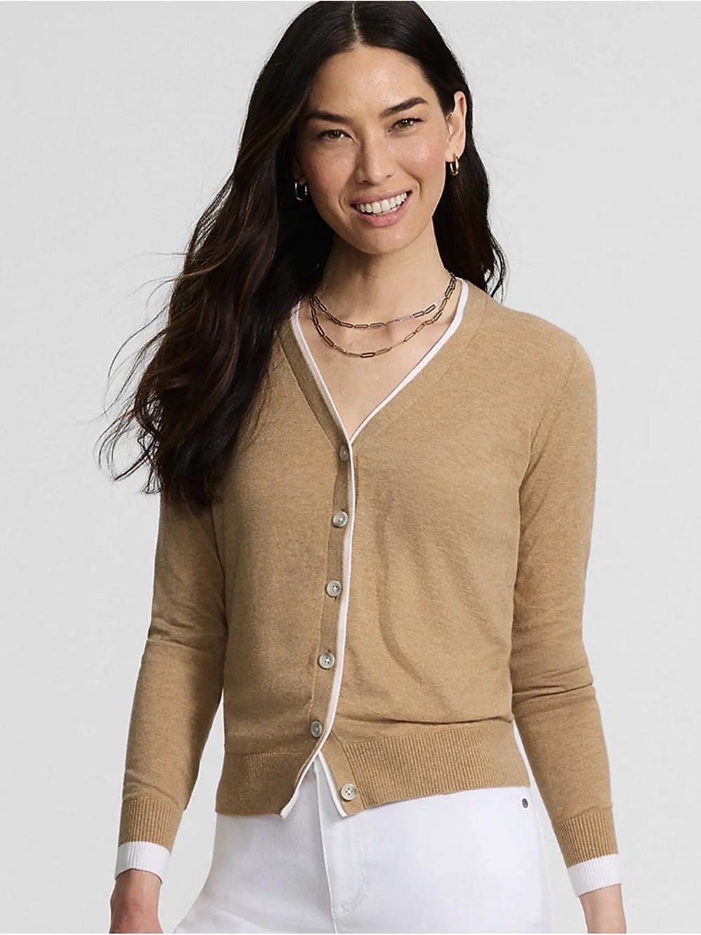 Scotch and Soda Classic V-Neck Camel Button Cardigan Sweater